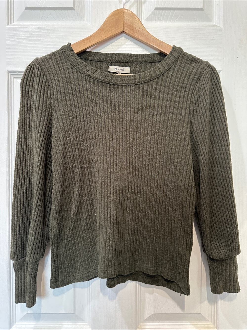 Madewell Olive Ribbed Crewneck Sweater